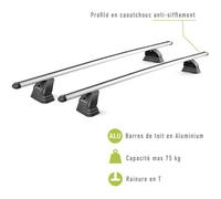 Lot de 2 Barres de toit - GREEN VALLEY - EASY ONE N° 05 - Aluminium - Fixation Fix Point - Maxi 75 kg - Gris