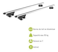 Lot de 2 Barres de toit - GREEN VALLEY - TRAX 135cm - Aluminium - Railing ouvert - Maxi 90 kg - Gris