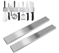 lot de 2 barres magnétiques autocollantes 40cm et 50cm - Barre à couteaux en acier inoxydable Sans percer | Rail magnétique pour outils & ustensiles de cuisine | Barre à outils avec bande adhésive | P