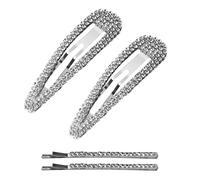 Lot de 2 barrettes à cheveux à clipser avec 2 clips en forme de goutte d'eau argentés, strass brillants, pinces à cheveux style frange de tempérament