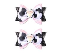 Lot de 2 barrettes à cheveux avec nœud papillon en satin noir pailleté fait à la main - Accessoires de cheveux pour fête du Nouvel An - Pour tout-petits, adolescentes, enfants (vache noire)