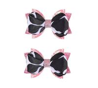 Lot de 2 barrettes à cheveux avec nœud papillon en satin rose pailleté fait à la main - Accessoires de cheveux pour fête du Nouvel An - Pour tout-petits, adolescentes, enfants (vache rose)
