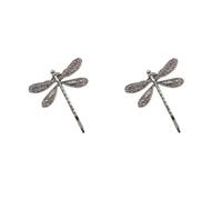 Lot de 2 barrettes à cheveux en forme de libellule argentées - Barrette à cheveux française - Accessoire de coiffure de mariage rétro - Argent antique