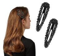 Lot de 2 barrettes à cheveux en métal et cristal avec strass noirs brillants