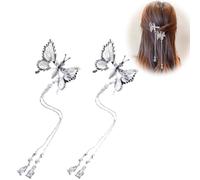 Lot de 2 barrettes à cheveux papillon mobiles à paillettes 3D en métal alligator clips pour filles et femmes (argenté)