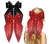 Lot de 2 barrettes à cheveux pour fille - Grand nœud - Nœud scintillant - Vintage - Française - Longue dentelle - Accessoires de cheveux