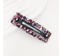 Lot de 2 barrettes à cheveux rectangulaires de 2,2 x 8 cm avec strass multicolores - Pinces à cheveux en métal - Pour mariage, banquet - Violet