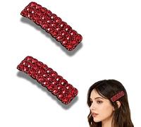 Lot de 2 barrettes à cheveux rectangulaires de style coréen avec strass, rouge brillant, accessoires de cheveux de mariage pour femmes et filles