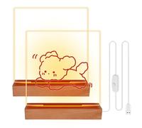Lot de 2 bases d'affichage LED avec 2 plaques acryliques, socle de lampe éclairé, socle LED en bois, socle lumineux en bois, socle lumineux LED, base lumineuse décorative, base pour plaque acrylique