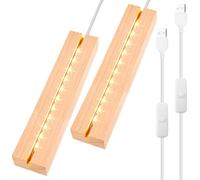 Lot de 2 bases d'affichage LED - Socle LED en bois - Rectangulaire - Support d'affichage LED de bureau - Socle lumineux USB en bois - Base d'affichage de bureau