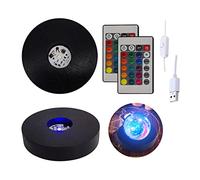 Lot de 2 bases lumineuses rondes pour cristal, base en bois LED noire de 10 cm pour affichage avec télécommande, 16 couleurs, socle rond pour verre transparent, résine, cristal, acrylique, ornements