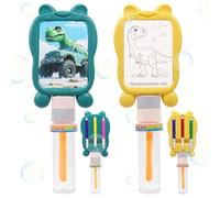 Lot de 2 bâtons à Bulles de Savon pour Enfants avec Planche à griffonner, Baguette Magique, réglage des Bulles de Savon, Carte Graffiti Dinosaure pour Anniversaire d'enfant, Jeux d'été (A)