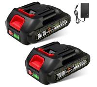 Lot de 2 batteries 21 V 2,0 Ah pour outil électrique, indicateur de charge, batteries pour taille-haie, tondeuse à gazon, souffleur, débroussailleuse, aspirateur, nettoyeur haute pression