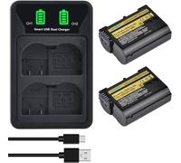 Lot de 2 batteries 2280 mAh EN-EL15C EN-EL15 + chargeur LED USB double avec port de type C pour Nikon EN-EL15a EN-EL15b Z6 II Z7 II Z5 Z6 Z7 D500 D600 D750 D800 D810 D850