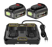 Lot de 2 batteries 5,5 Ah et chargeur à 2 ports pour DeWalt, ASUNCELL 18 V/20 V max Li-Ion compatible avec DeWalt DCB204 DCB206 DCB180 DCB181 DCB182 DCB184 DCB201 Serie Werkzeuge