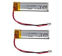 Lot de 2 batteries au lithium polymère 3,7 V 601040 200 mAh pour drones, écouteurs Bluetooth, haut-parleurs portables, compatibles avec le connecteur JST 2.0.