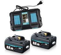 Lot de 2 batteries BL1860B 5500 mAh 18 V compatibles avec batterie Makita 18 V et 3 A de rechange pour chargeur de batterie compatible avec chargeur DC18RD