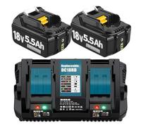 Lot de 2 batteries de rechange, 18 V, 5,5 Ah/5500 mAh, pour batterie Makita et double chargeur, compatible avec BL1860, BL1860B, BL1850, BL1850B, BL1840, BL1830, BL1820, LXT400