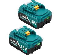 Lot de 2 batteries de rechange, 18 V 5,5 Ah, Li-Ion, pour batterie Makita BL1860B, BL1850B, BL1840B, BL1830B, BL1820B, BL1815N