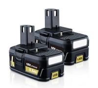 Lot de 2 batteries de rechange 18 V 5,5 Ah P108 pour Ryobi 18 V compatible avec Ryobi Power Tool P108 RB18L50 RB18L40 RB18L25 RB18L20 RB18L15 RB18L13 P102 P103 104 pièces 105 P106 P107