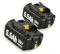 Lot de 2 batteries de rechange 18 V 5500 mAh pour Makita 18 V Li-ion BL1850 BL1850B BL1830 BL1860B BL1845 BL1835 BL1815 194205-3 LXT-400 BL1860 5,5 Ah avec batterie LED