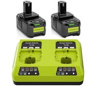 Lot de 2 batteries de rechange 18 V P108 pour Ryobi + chargeur 6 A, compatibles avec Ryobi RB18L50 RB18L25 RB18L40 RB18L20 RB18L15 RB18L13 P102 P103 P104 P105 P105 106 px. 107 mm