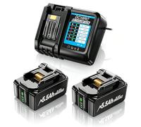 Lot de 2 batteries de rechange 5,5 Ah 18 V avec chargeur pour batterie Makita BL1860B BL1830 BL1830B BL1840 BL1850 BL1850B BL1860 BL1815 LXT-400,18 V 5500 mAh avec chargeur 4 A