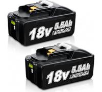 Lot de 2 batteries de rechange 5,5 Ah compatibles avec Makita 18 V BL1860B BL1850B BL1840B BL1830B BL1820 194205-3 avec indicateur de charge LED, batterie Li-ion pour perceuse, meuleuse et visseuse à