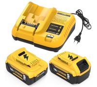 Lot de 2 Batteries de Rechange DCB184 5,0Ah pour DeWalt Batterie 18V DCB182 DCB180 DCB184 DCB200 DCB182 DCB181 DCB201 + pour Dewalt Chargeur 18V 3A Goodexo