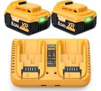 Lot de 2 Batteries de Rechange Li-ION pour Dewalt 18V 8000mAh + Double Chargeur 6A DCB182 DCB200 DCB184 DCB101 DCB107 DCB112 DCB105 DCB115 DCB203