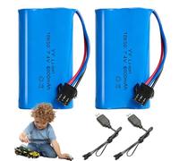 Lot de 2 batteries Li-ion 7,4 V, 6000 mAh, rechargeables, avec connecteur SM-3P, câble de charge UBS, batterie Li-ion 18650 pour véhicules radiocommandés, chars, voitures, robots, voitures cascades