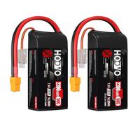 Lot de 2 batteries LiPo 2S - 2200 mAh - 7,4 V - 50 C - SoftCase - Avec fiche XT60 - HOOVO pour voiture radiocommandée 1:16 - Pour voiture, camion, hélicoptère
