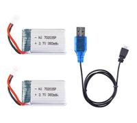 Lot de 2 Batteries LiPo 3,7V 380mAh avec Câble USB - Compatibles Hubsan X4 H107c H107d H107L, Syma X11 X11C, HS170