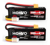 Lot de 2 batteries LiPo 4S - 14,8 V - 3300 mAh - 50 C - Étui souple avec prise XT60 - Batterie rechargeable - Pour voiture, buggy, hélicoptère, avion, bateau, quadcoptère, Slash, VXL, Hobby