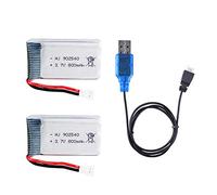 Lot de 2 batteries Lipo rechargeables 3,7 V 800 mAh 20C 902540 avec chargeur USB pour drone quadrirotor Syma X5 X5C X5SW X5SC Hengqi 905 Cheerson CX-30 Skytech M68 RC Quadcopter Drone