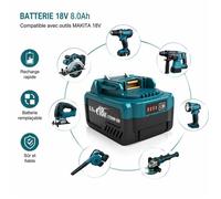 Lot de 2 batteries lithium-ion haute capacité 18 V 8 000 mAh compatibles avec Makita BL1830, BL1850, BL1860B gamme LXT
