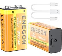 Lot de 2 batteries lithium rechargeables 9V, 1100mAh (9900mWh) avec charge rapide USB-C Batteries 6F22 haute performance pour guitares électriques, moteurs, détecteurs de fumée, microphones