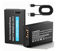 Lot de 2 batteries LP-E17 type C 1600 mAh pour Canon Rebel SL2, T6i, T6s, T7i, EOS R10, R8, RP, R50, R100, M3, M5, M6, EOS 200D, 250D, 77D, 750D, 760D, 800D, 8000D, RRR P
