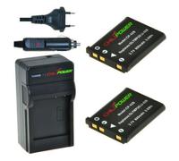 Lot de 2 batteries NP-80 pour Casio avec chargeur et chargeur voiture - ChiliPower original