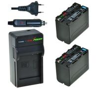 Lot de 2 batteries NP-F970 pour Sony avec chargeur et adaptateur voiture - ChiliPower original