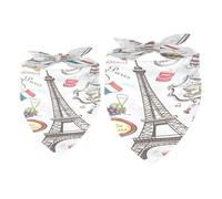 Lot de 2 bavoirs bandana pour chien Motif gâteau au café France Paris Fille Garçon Foulard Accessoires pour chiens de petite, moyenne et grande taille