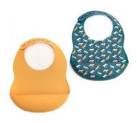 Lot de 2 bavoirs bleu et moutarde - Amadeus - Décoré - Silicone Bleu G