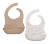 Jollein Bavoir Silicone - Elephant Tales - Lot de 2 - Imperméable - Avec Récupérateur - Pour Bébé et Tout-Petit