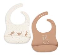 Jollein Bavoirs bébé en silicone Kangaroots – lot de 2 imperméables avec récupérateur écru/marron