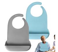 Lot de 2 Bavoirs Lavables en Silicone, Bavoir Adulte Silicone Lavables avec Bac de Récupération ImperméAbles Bavoir Réglable pour Adultes et Personnes âgées (L)