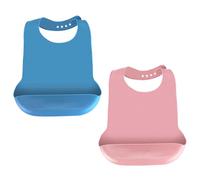Lot de 2 Bavoirs Lavables en Silicone pour Adultes, Dossards Réutilisables pour Adultes Bavoirs Imperméables pour Hommes Femmes Âgés et Handicapés (Bleu & Rose)