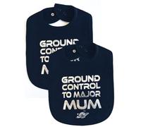 Lot de 2 bavoirs pour bébé « Ground Control To Major Mum » inspiré de David Bowie pour garçons ou filles Ziggy Stardust [Lot de 2 bavoirs de 0 à 3 ans] - Cadeau de naissance unisexe neutre ou jumeaux | Cadeau de 1er anniversaire | Baby Moo's UK