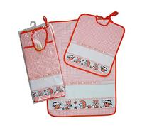 Lot de 2 bavoirs pour école maternelle à broder avec élastique 28 x 32 cm, serviette 40 x 55 cm avec bande en étamine, 100 % coton fabriqué en Italie (orange)