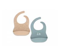 Jollein Bavoirs en silicone On the Go - Lot de 2, flexible, avec bac de récupération - Bleu/Marron TU