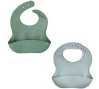 Lot de 2 bavoirs - Silicone - Vert Cactus et Gris - Etanches et réglables Vert cactus et gris charme G